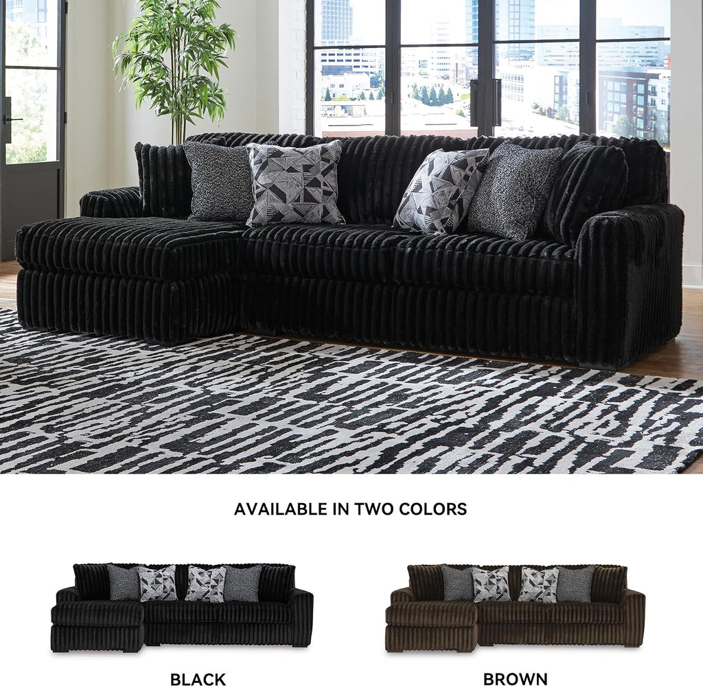 Signature Design by Ashley Midnight-Madness 2-Piece Sectional Sofa with Chaise, Faux Wood Finish Accent Legs, Fabric Upholstery, 120' W x 65' D x 40' H, Black