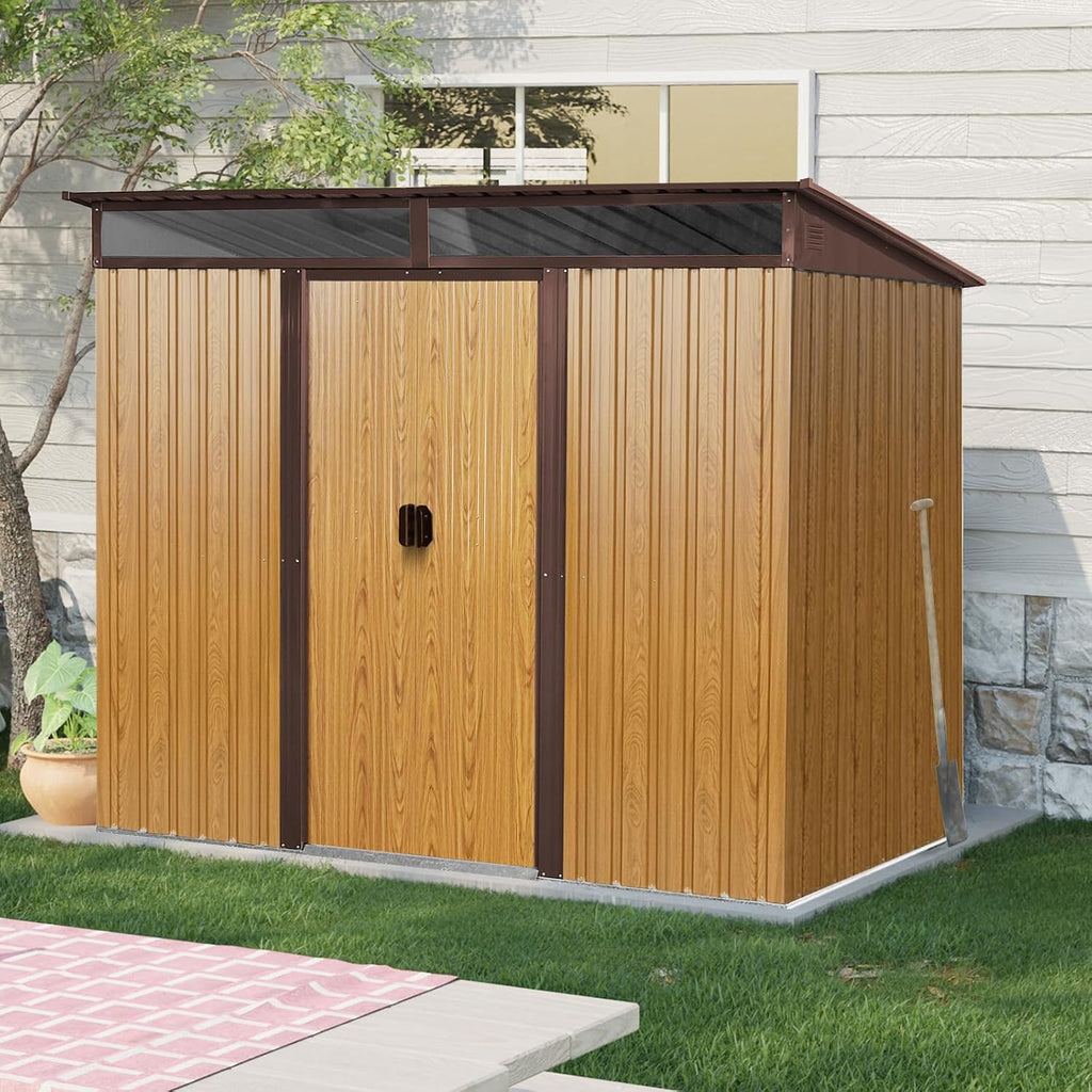 Ball & Cast 8x6 FT Outdoor Metal Storage Shed,Waterproof Garden Organizer Tool House with Foundation,Shelter Cabinet w/ 2 Transparent Panels Vents & Sliding Door,for Patio,Lawn,Coffee