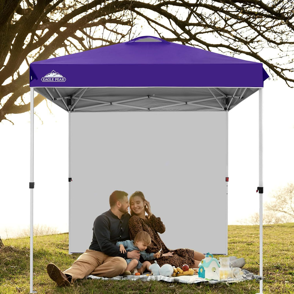 EAGLE PEAK Commercial Canopy 6.6x6.6 Pop Up Canopy Tent with 1 Sidewall, Easy Setup Heavy Duty Instant Event Shelter for Vendors & Markets, Outdoor Sun Shade, Purple