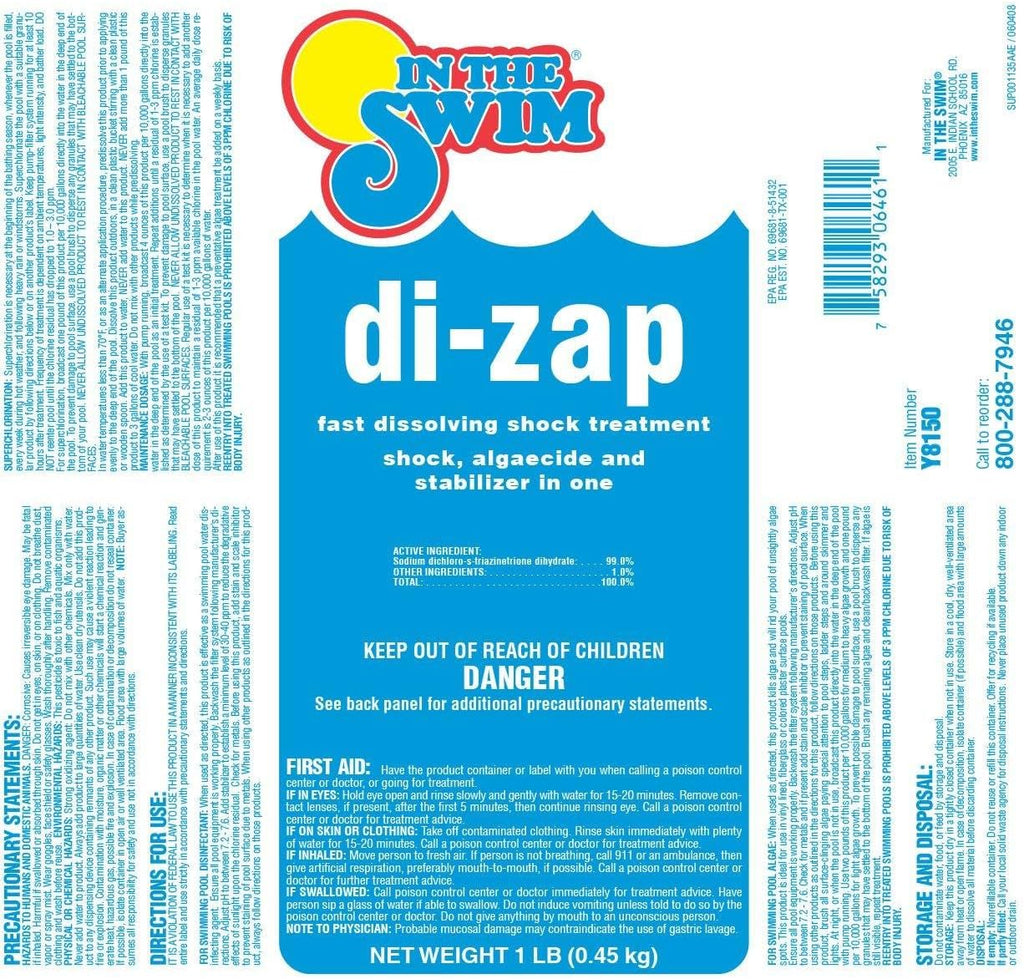 In The Swim Premium 3-in-1 Pool Shock - Di-Zap Contains Dichlor, Algaecide, and Stabilizer - 24 x 1 lb. Bags