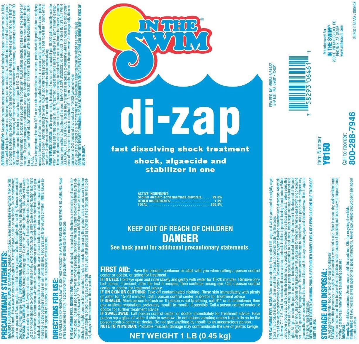 In The Swim Premium 3-in-1 Pool Shock - Di-Zap Contains Dichlor, Algaecide, and Stabilizer - 24 x 1 lb. Bags