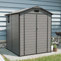 6x6 ft Outdoor Resin Storage Shed with Floor, Waterproof Plastic Garden Shed with Lockable Door, 2 Side Windows and Full-Length Ridge Skylight, All-Weather Tool Sheds for Backyard, Patio, Lawn