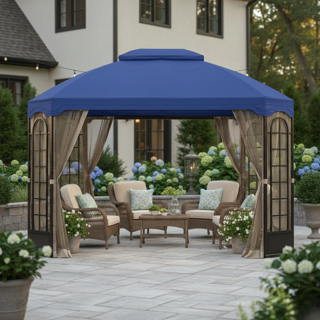 Garden Winds Reinforced RipLock 350 Replacement Canopy Top Cover Compatible with Terrace 10' x 12' Gazebo Models L-GZ454PST-C and A111010900 - True Navy