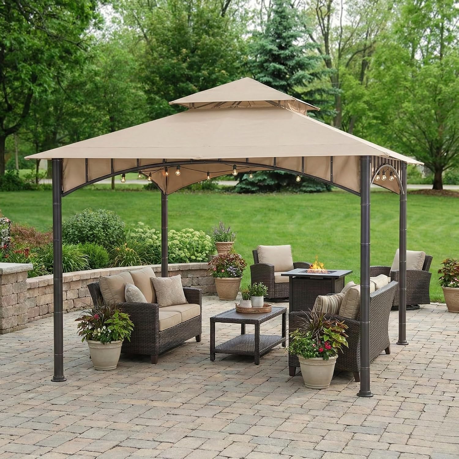 Garden Winds Durable 350 Replacement Canopy Top Compatible with Summer Breeze 10' x 10' Gazebo Models D-GZ136PST-N, A101011900, A111013300 - Beige