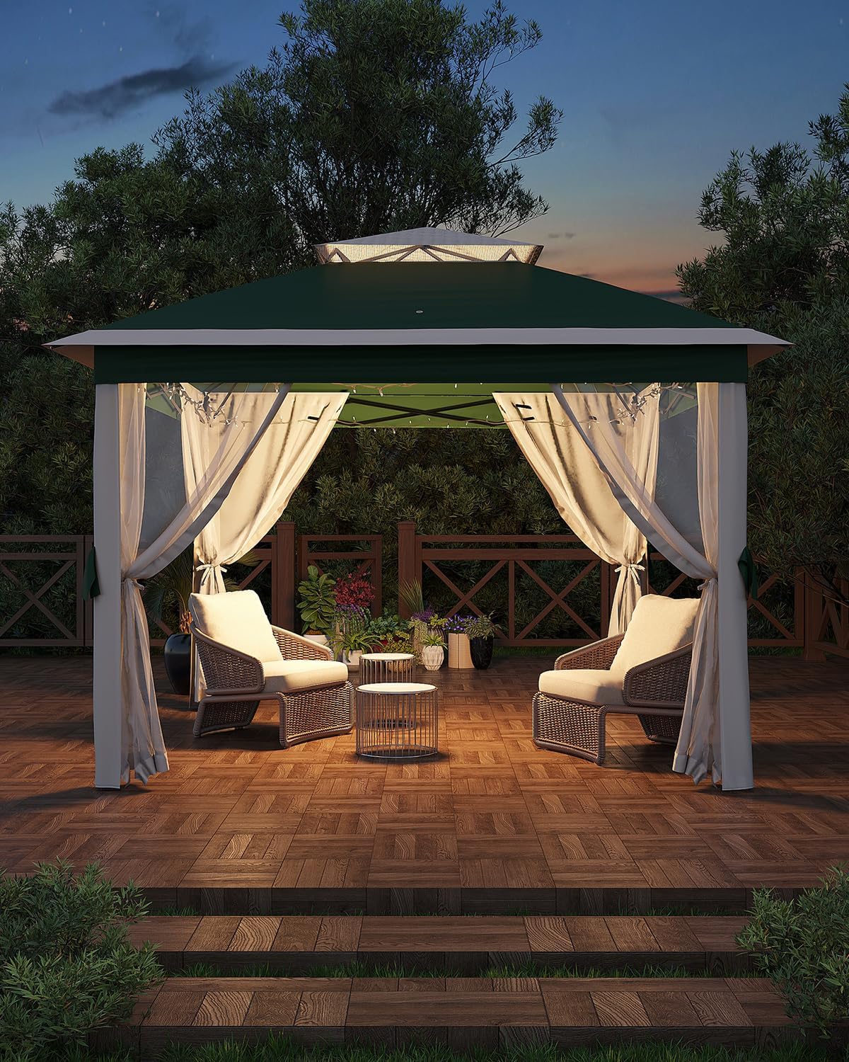 11x11ft Pop Up Gazebo Tent with Mosquito Netting, Outdoor Canopy Shelter Easy Setup, Water & UV Resistant - Green