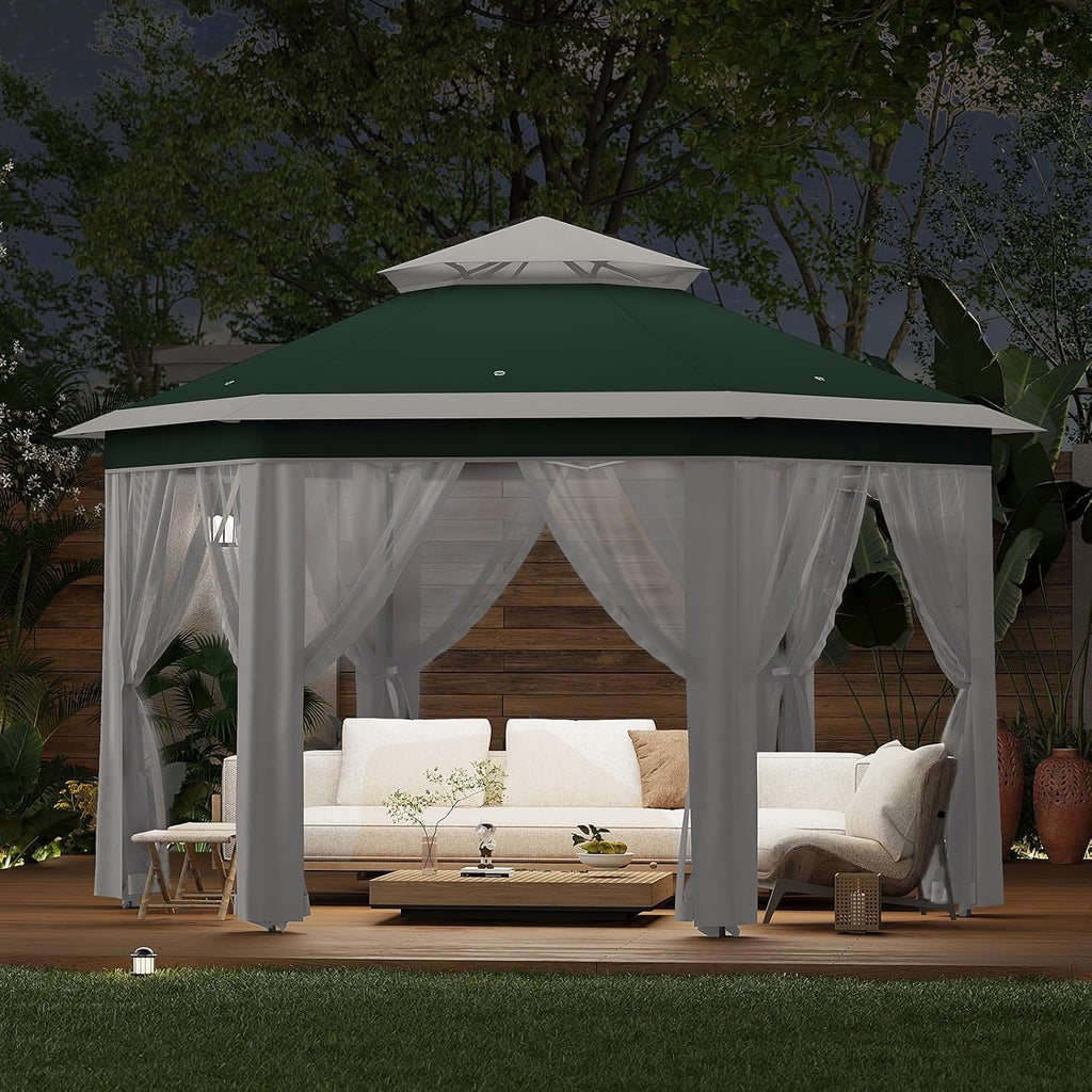 Outdoor Pop-Up Gazebo for Patio13'x13',Metal Frame Canopy with Double Roofs,Heavy Duty Party Tent and Shelter with Mosquito Netting,Zippered Mesh Sidewalls & Carrying Bag,for Patio Garden Backyard