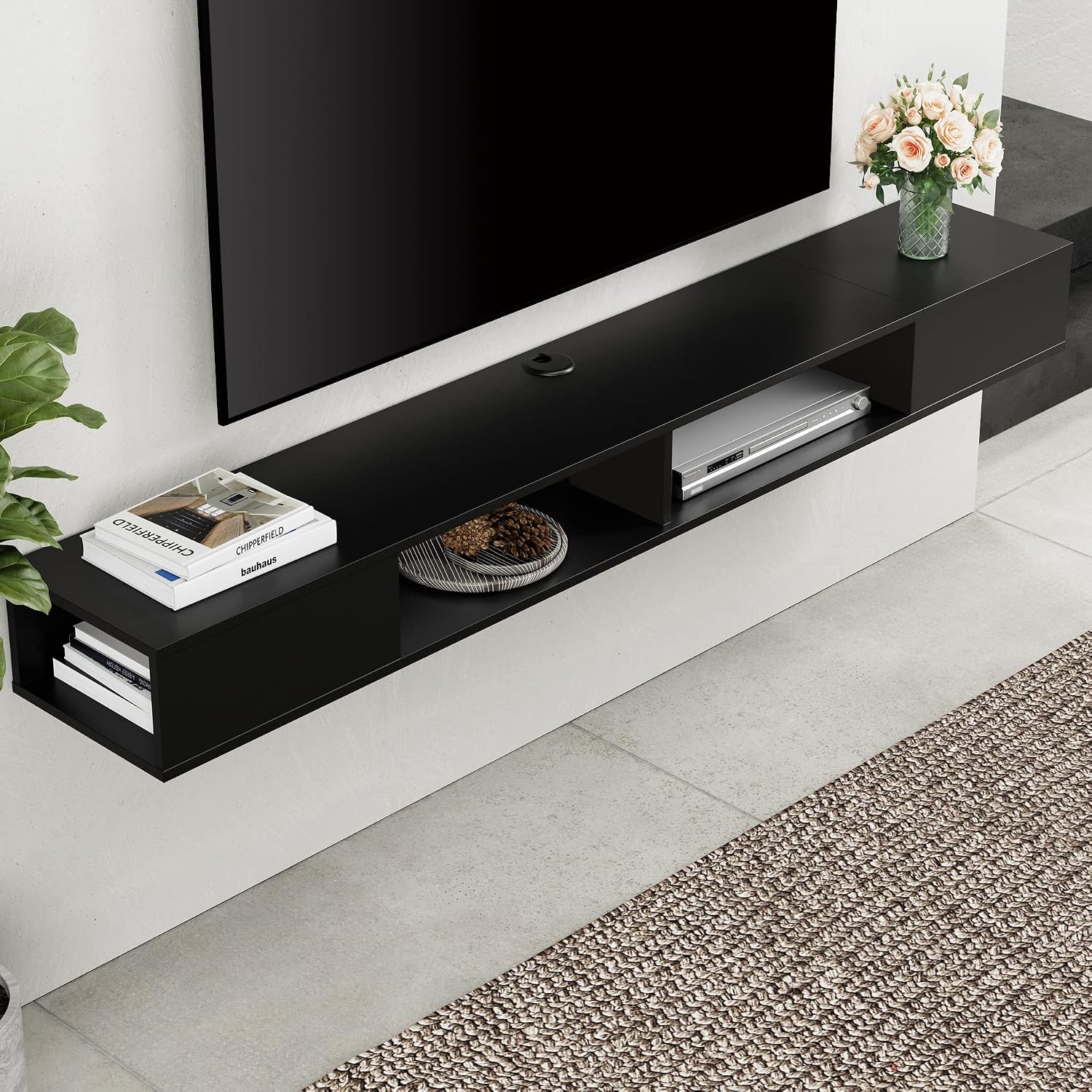 WAMPAT 70 inch Black Floating TV Stand, Entertainement Center Wall Mount for 75 inch TV, Media Console for Under TV with Storage for Living Room