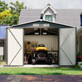 9.1' x 7.4' Outdoor Metal Storage Shed with Lockable Doors, Steel Utility Shed for Garden, Patio, Backyard & Lawn, Durable Black Design