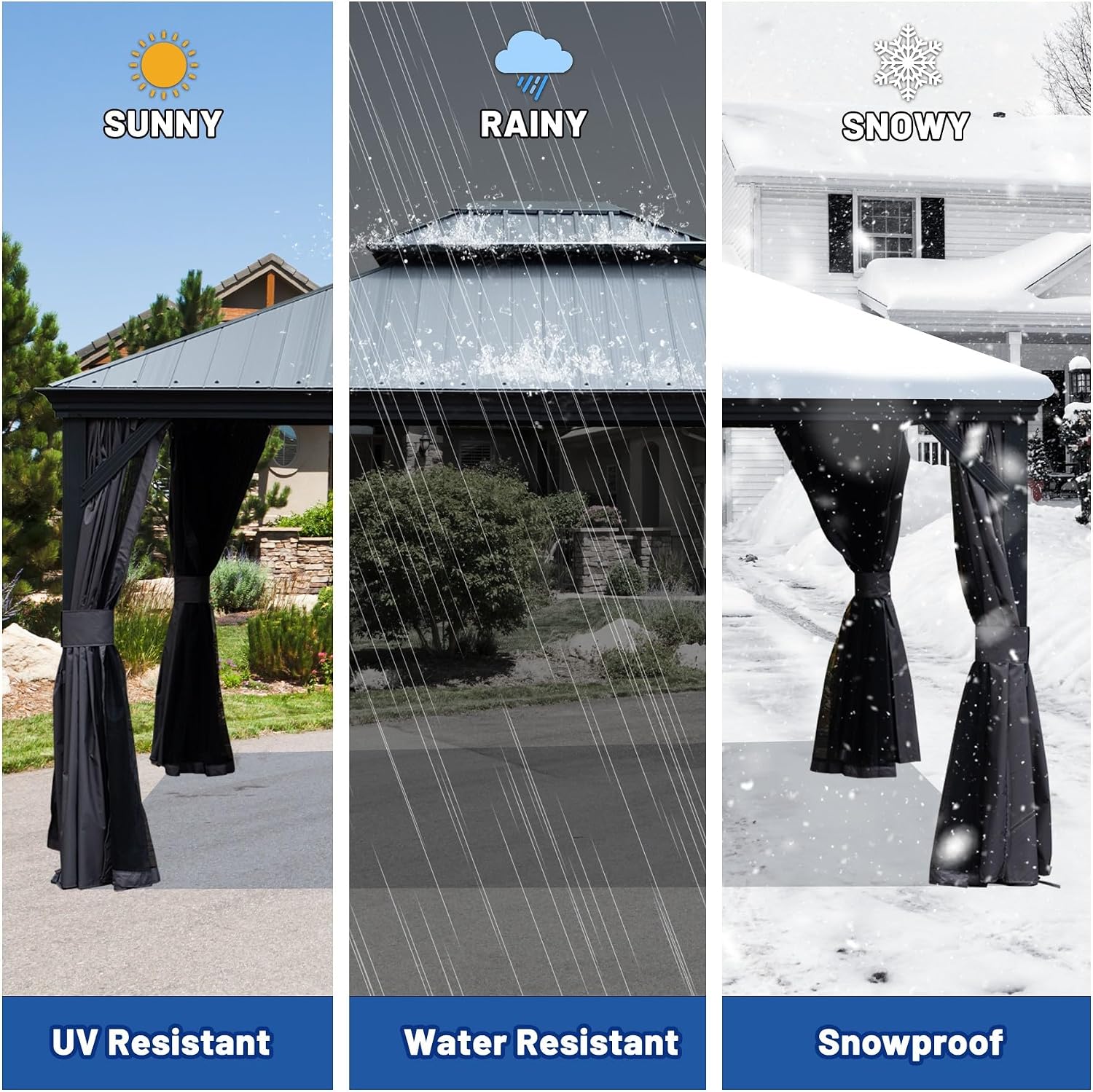 Outdoor Hardtop Gazebo for Patio 10x12FT with Resin-Galvanized Steel Roof, Metal Hard Top Gazebo with Gutters, Heavy Duty Gazebos All Season with Curtains & Netting, for Deck, Backyard, Hot Tub