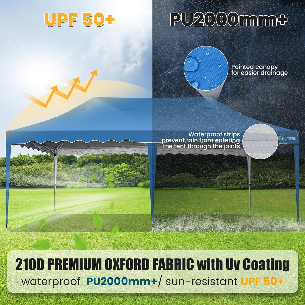 HOTEEL 10×20 Pop Up Canopy, Canopy Tent 10×20 UV 50+ and Waterproof, Thickened Frame, Large Space Easy Tent, Outdoor Canopies for Weddings, Beaches, Parties, Patio (Blue)