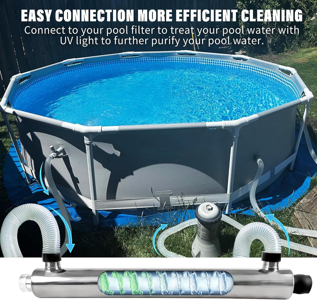 coospider-repta 55W UV Light for Above Groud Pool Cold Plunge Aquarium Algae Control with UVC Bulb Stainless Steel Ultraviolet Green Water Machine Algae Remover for Pond