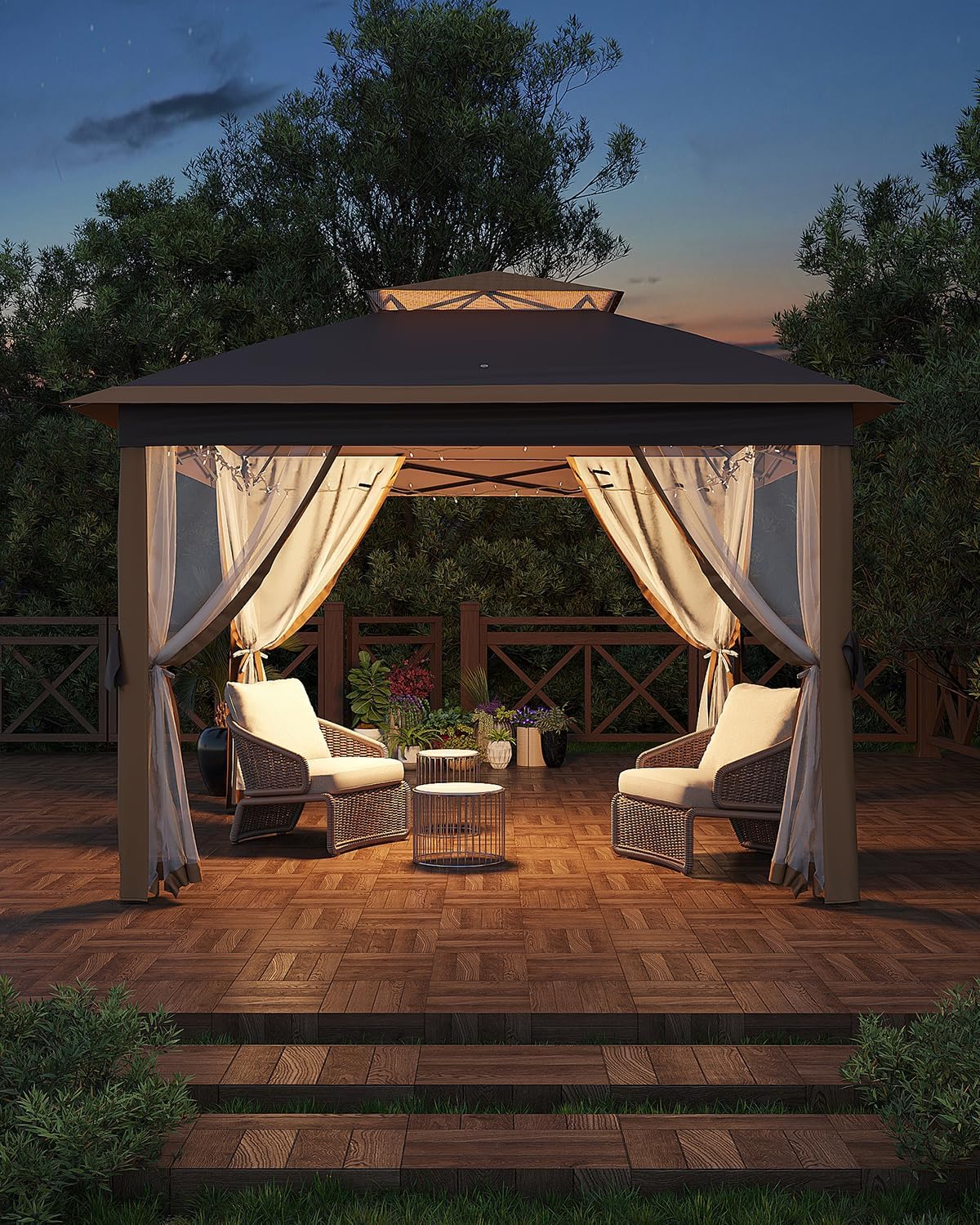11x11ft Pop Up Gazebo Tent with Mosquito Netting, Outdoor Canopy Shelter Easy Setup, Water & UV Resistant - Khaki