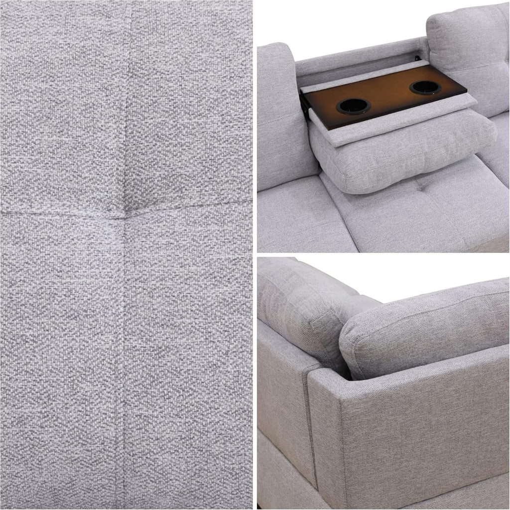L-Shaped Sectional Sofa, Modern Sectional Couches Home Sofas for Living Room with Movable Chaise, Modular Living Room Sets Furniture for Apartment Bedroom & Office, Grey White