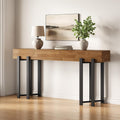 LITTLE TREE 63-Inch Console Table for Entryway, Farmhouse Behind Couch Table, Minimalist Sofa Table for Living Room, Long Wooden Hallway Foyer Table with Black Metal Frame, Oak