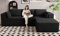 106' Cloud Sectional Boneless Couches for Living Room, Modular L Shaped Couch with Deep Seat Oversized Right Facing Chaise, Memory Foam Compressed Spineless 3 Seater Sofa for Apartment, Black