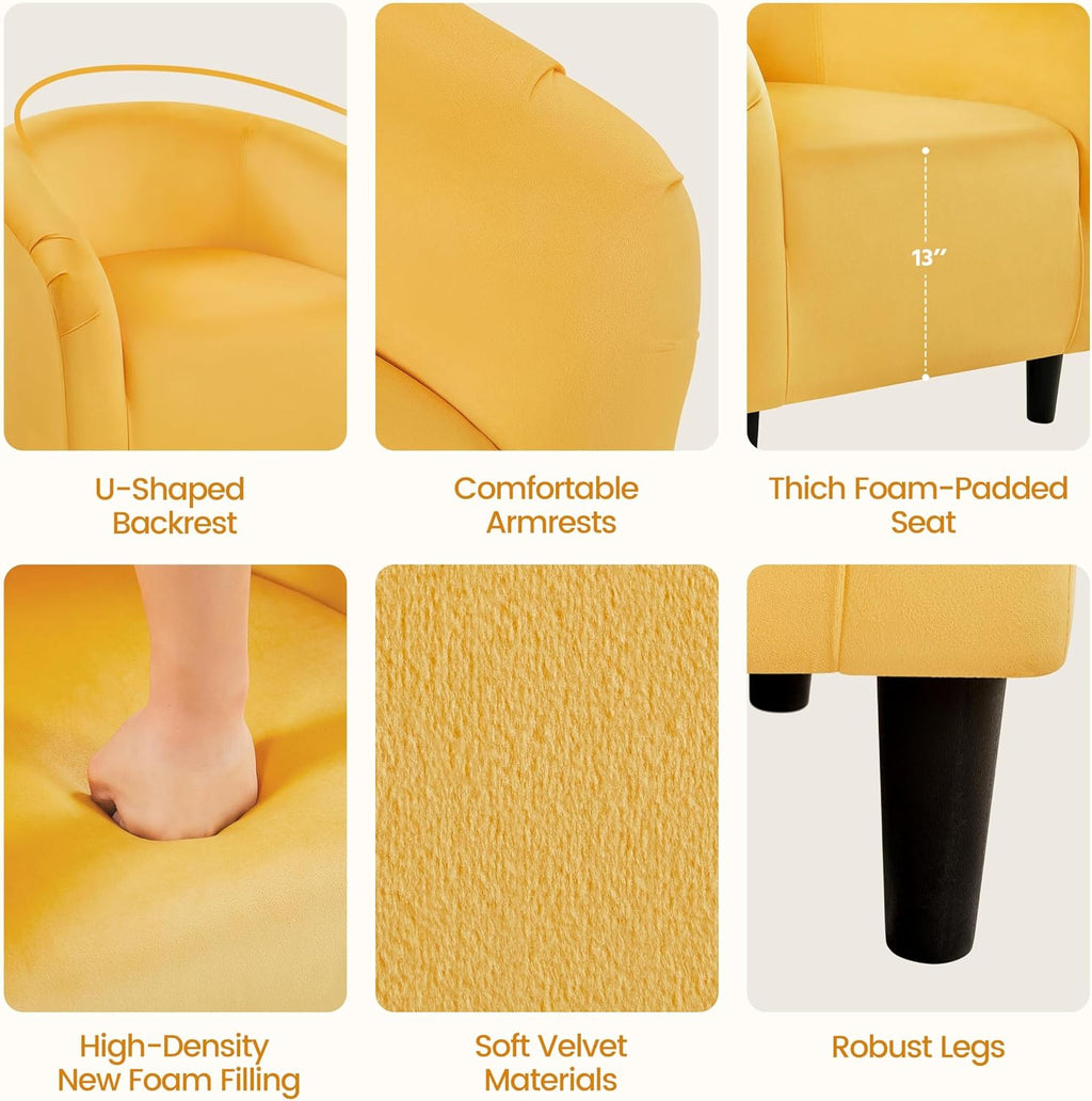 Yaheetech Accent Barrel Chair, Velvet Club Chair, Furry Sherpa Elegant Armchair with Cozy Soft Padded, Suitable for Living Room Bedroom Reception Room Office, Yellow