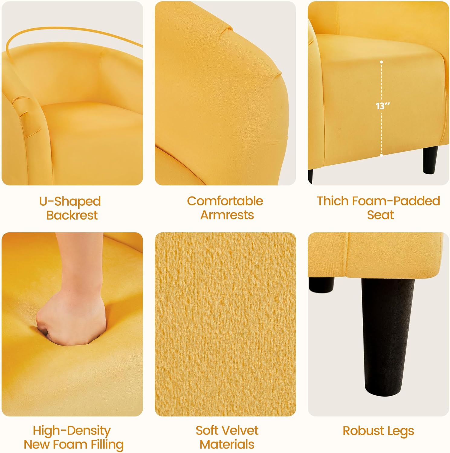 Yaheetech Accent Barrel Chair, Velvet Club Chair, Furry Sherpa Elegant Armchair with Cozy Soft Padded, Suitable for Living Room Bedroom Reception Room Office, Yellow