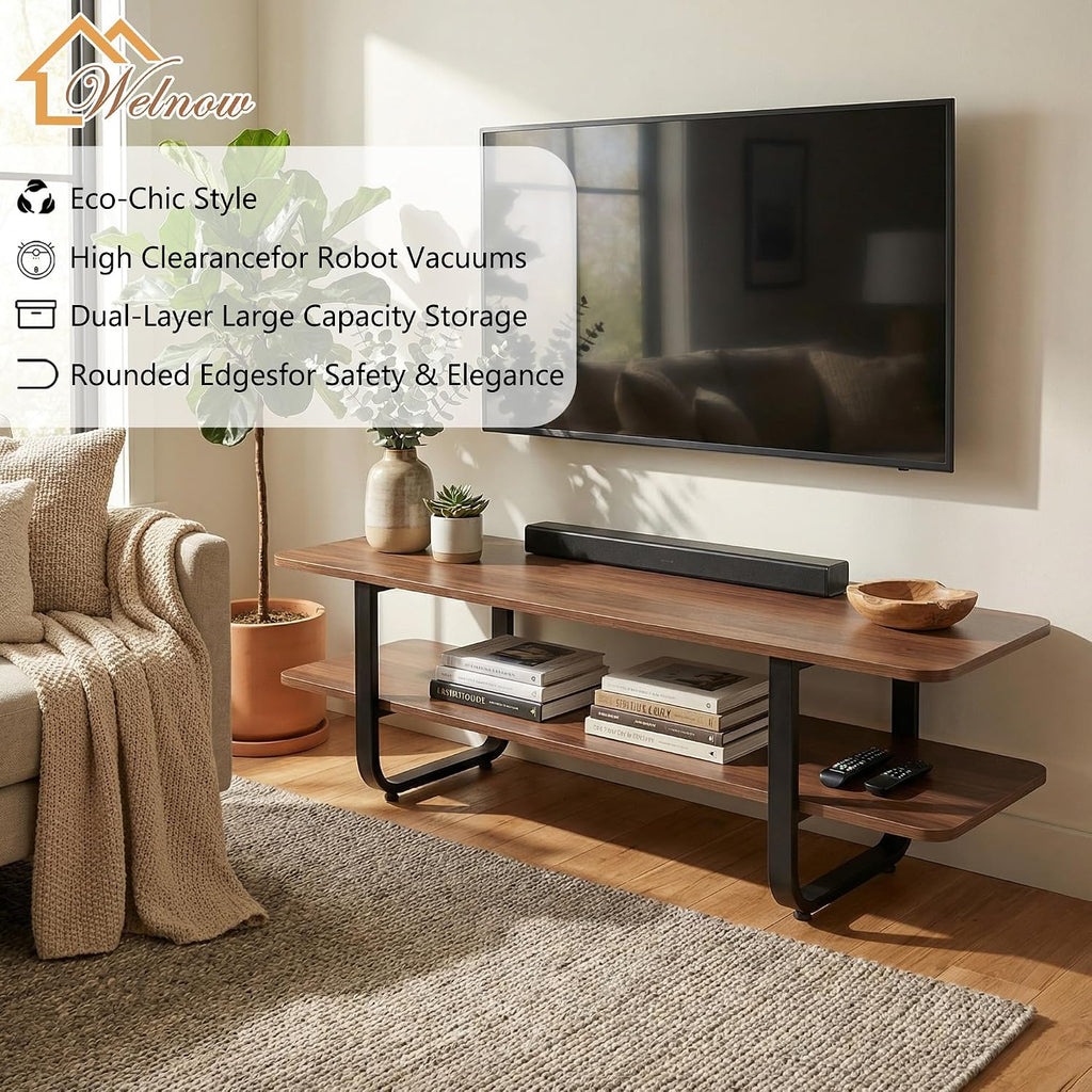 Welnow Walnut TV Stand for 65' TV, Mid Century Modern Entertainment Center with 2-Tier Open Shelves, Versatile Modern TV Console & Table for Living Room & Gaming