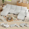 Modular Sectional Couches for Living Room, 110' U Shaped Sectional Sofa with Adjustable Backrest, 6 Seat Linen Cloud Couch Sectionals with Storage Ottoman for Apartment (White)