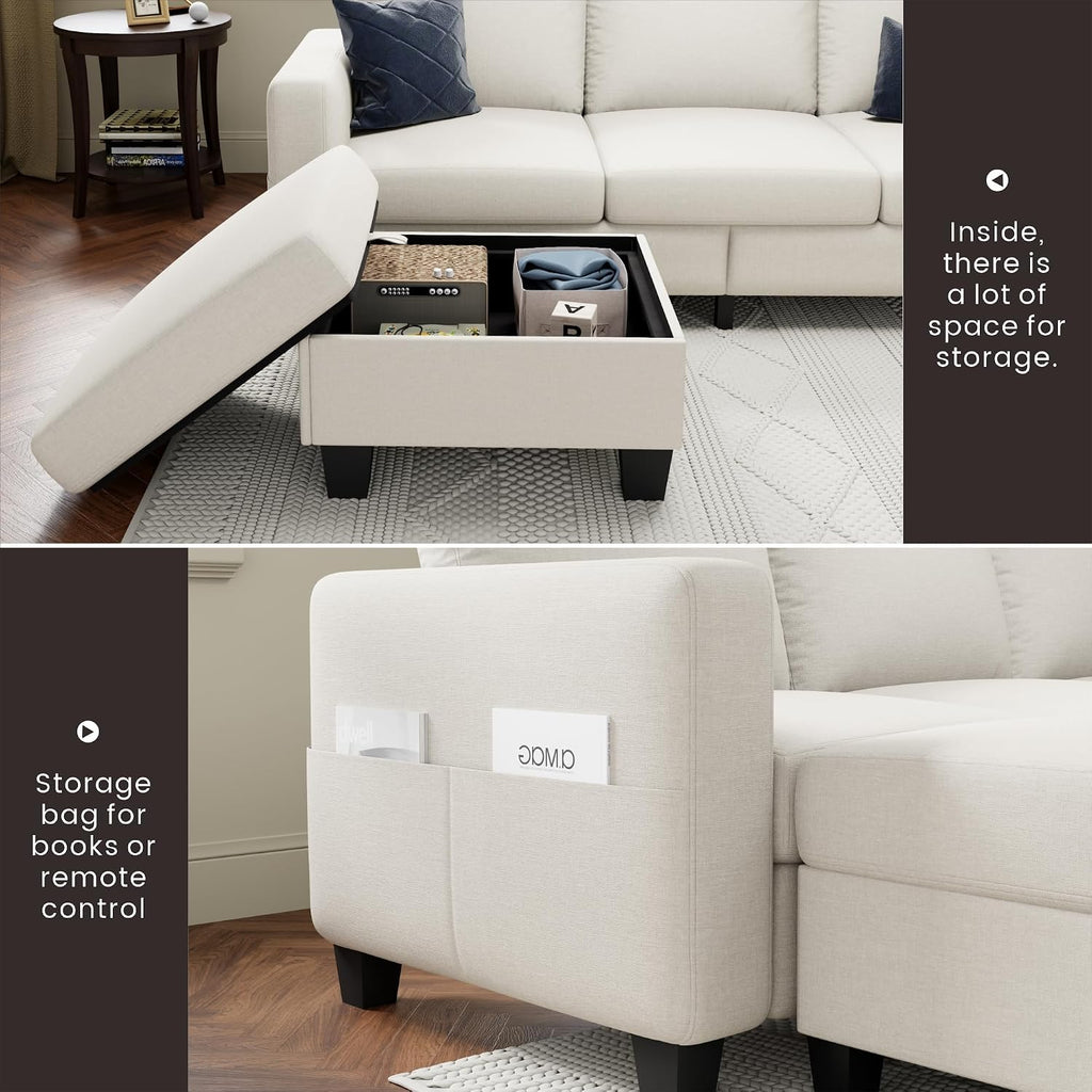 Youmumeub Sectional Couches for Living Room - Convertible Sofa and Storage Bench,79''Modern Corner Configuration,Suitable for Living Room, Apartment, Bedroom and Office-Beige