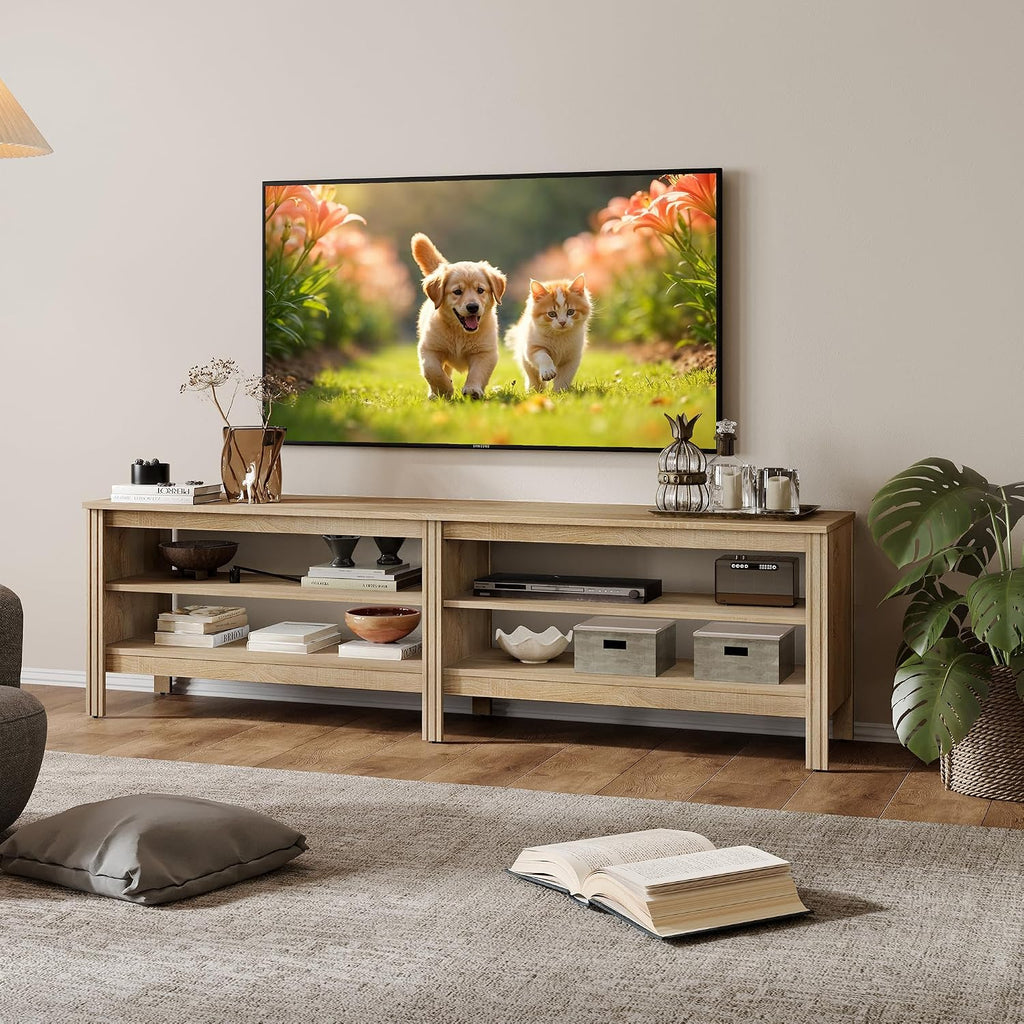 WAMPAT Modern TV Stand for 75 Inch TV, Entertainment Center for 55 60 65 70 inch TV Console Table with 4 Cubby Storage for Living Room Bedroom, Oak