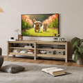 WAMPAT Modern TV Stand for 75 Inch TV, Entertainment Center for 55 60 65 70 inch TV Console Table with 4 Cubby Storage for Living Room Bedroom, Oak