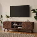LuxenHome 63' Mid Century Modern TV Stand, TV Stands for Living Room for TVs up to 65', Entertainment Center with Storage, Wood TV Console with Tapered Legs, Television Stands