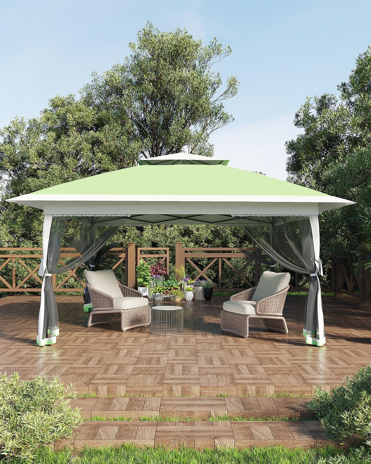 12x12 Canopy Tent, Pop Up Gazebo with Mosquito Netting, Outdoor Gazebo with 4 Sandbags & Wheeled Bag, pop up Canopy for Backyard & Patio Furniture, Patio, Deck