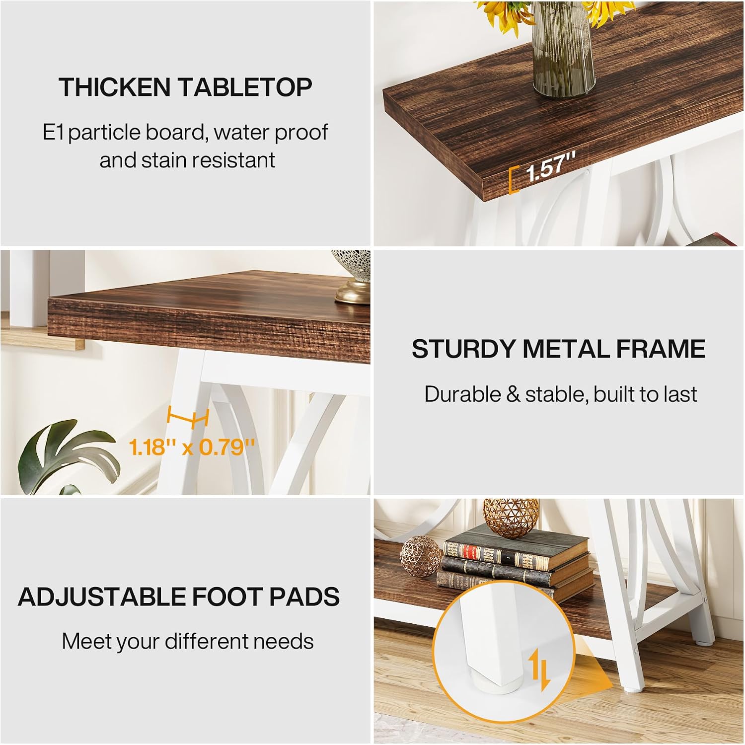 Tribesigns 70.9 inch Extra Long Console Table, Industrial Sofa Table Behind Couch with 2 Tier Storage Shelf, Narrow Entryway Hallway Accent Table for Living Room, White & Brown