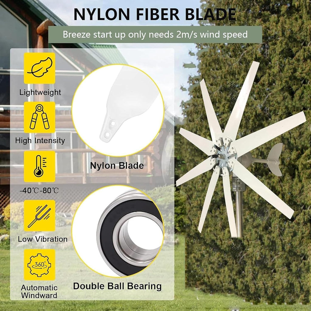 Wind Turbine, 14000W DC 12V/24V/48V/110V/220V Wind Turbine Generator, with 8 Blades Wind Turbine Kit with Solar Wind Hybrid Controllerfor Homes Energy Supplementation,24V
