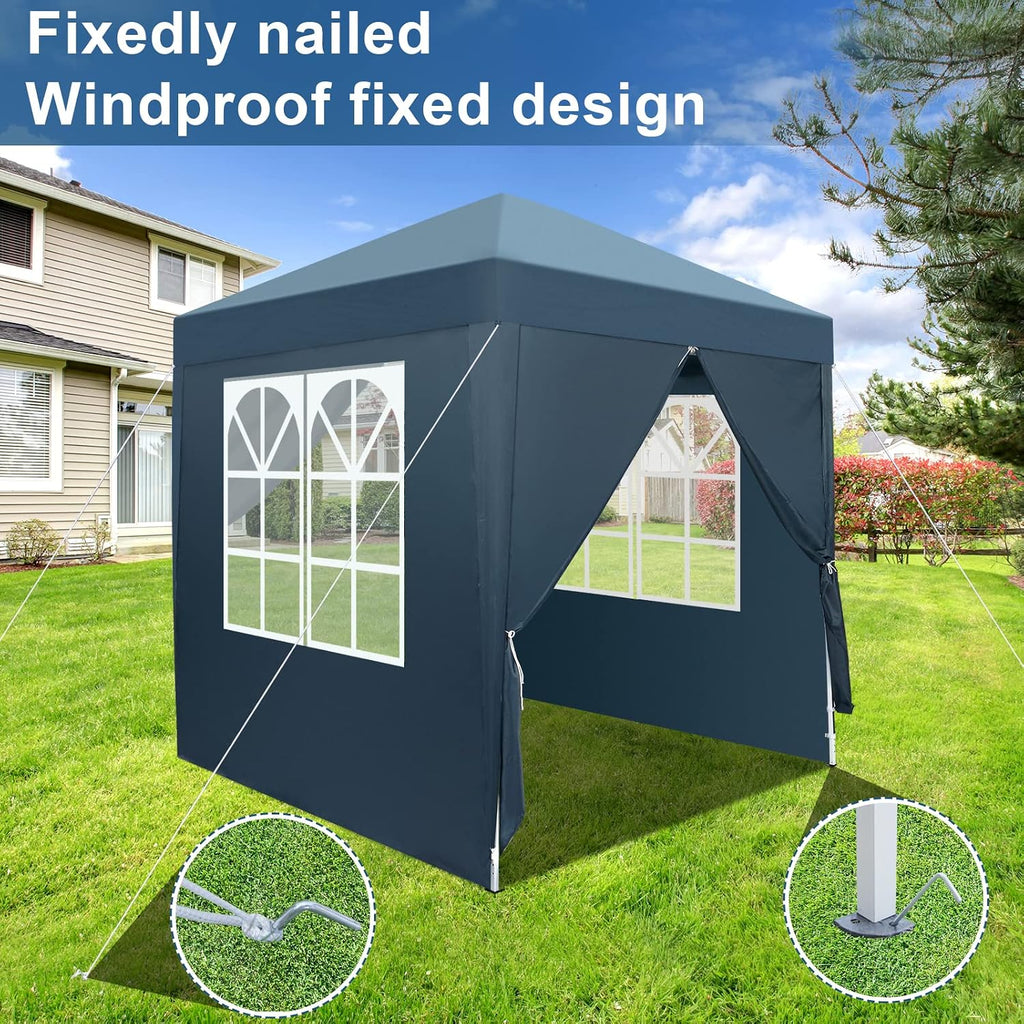 6.5x6.5 Pop Up Canopy Tent with Sidewalls, 3 Height Adjustable Beach Tent with Carrying Bag, 8 Stakes & 4 Ropes, Easy Set Up Gazebo for Events, Party, Wedding