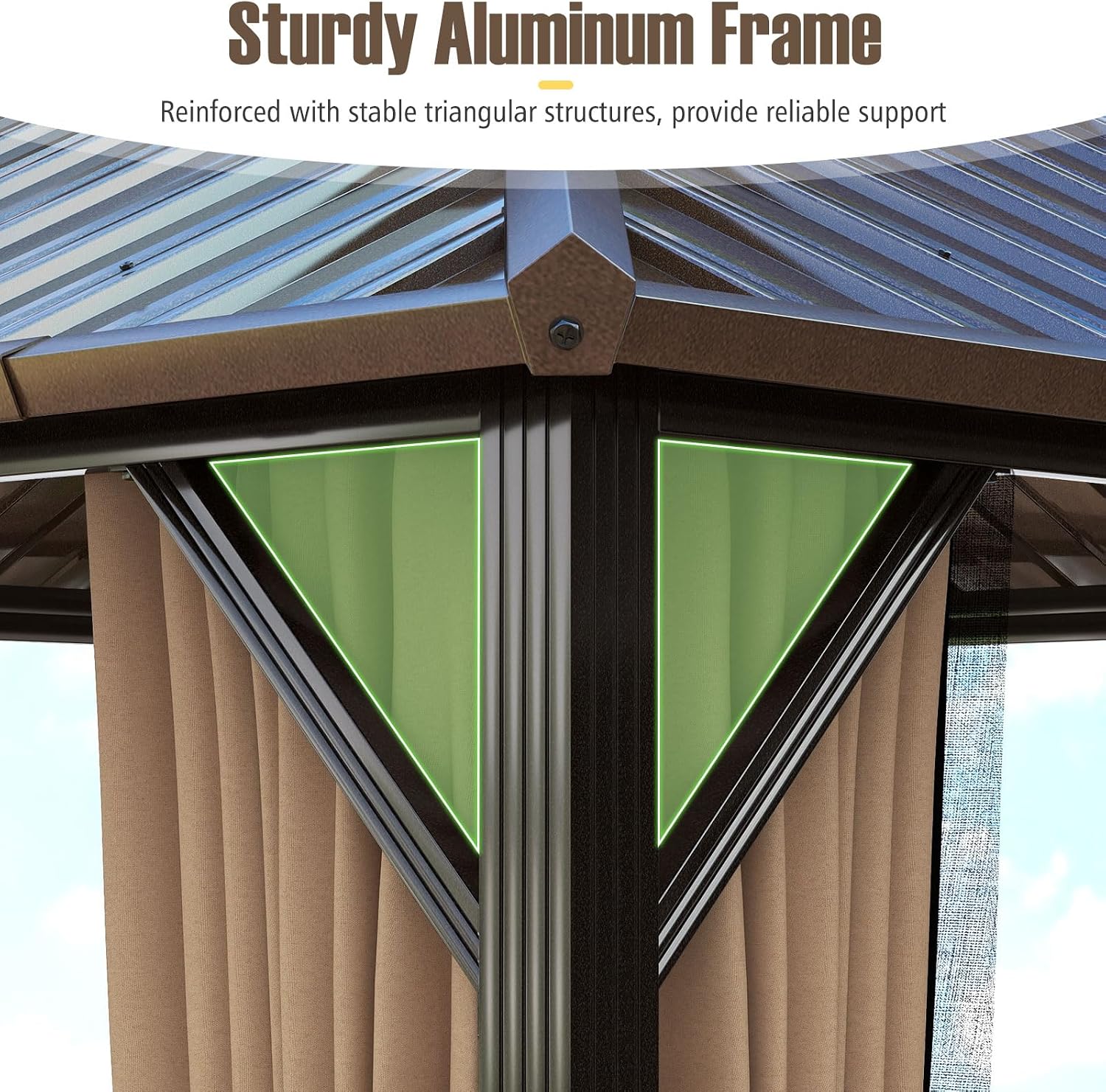 Tangkula 10x10 FT Hardtop Gazebo, Aluminum Frame Permanent Pavilion with Curtains, Netting, Heavy-Duty Double-Tier Galvanized Metal Roof, Outdoor Gazebo for Patios Garden Deck Lawn Backyard