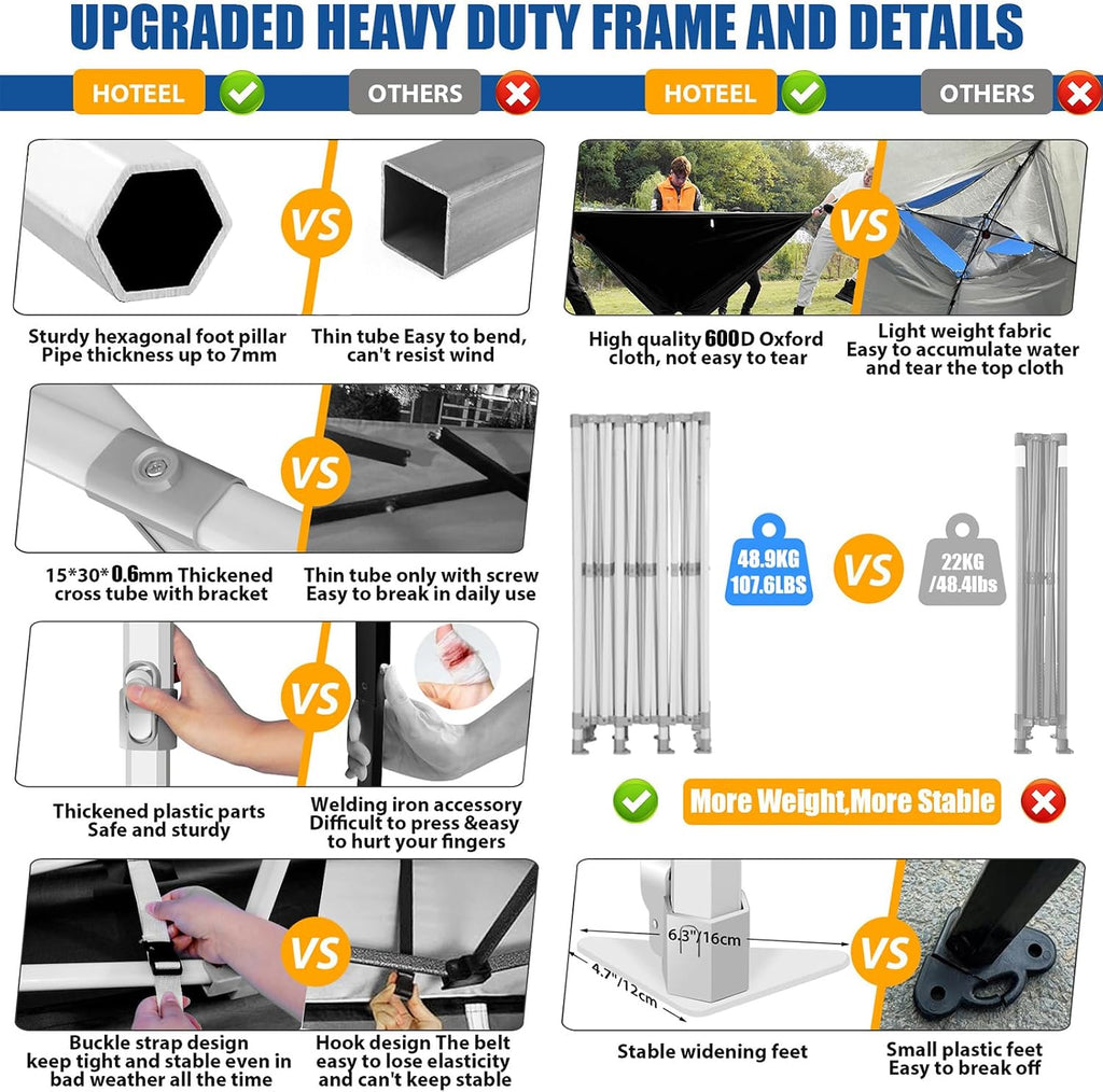 HOTEEL 10x30 Heavy Duty Pop up Canopy Tent Without Sidewalls, Easy Setup Outdoor Commercial Instant Tent for Parties Wedding Event, with Portable Bag, Khaki(Hexagonal Frame)