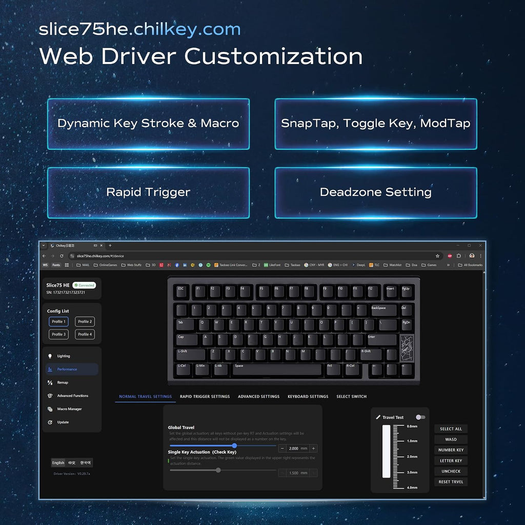 Mechanical Keyboard, Chilkey Slice75 HE Gaming Keyboard Wired, 75% Hall Effect Magnetic Aluminum Keyboard with WS Flux HE Clacky Switch, Rapid Trigger, 8K Polling, Per-Key RGB Custom, PC/Mac Support