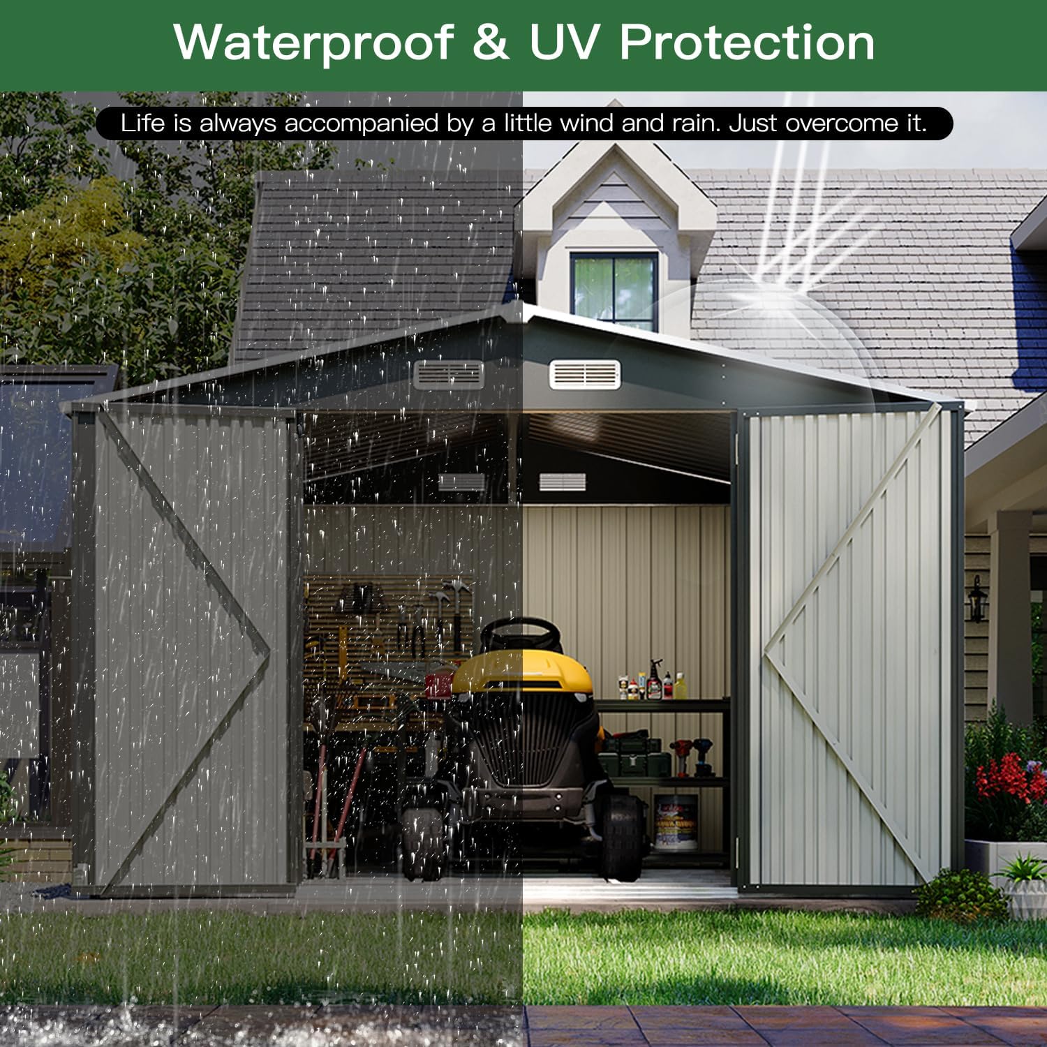 9.1' x 7.4' Outdoor Metal Storage Shed with Lockable Doors, Steel Utility Shed for Garden, Patio, Backyard & Lawn, Durable Black Design