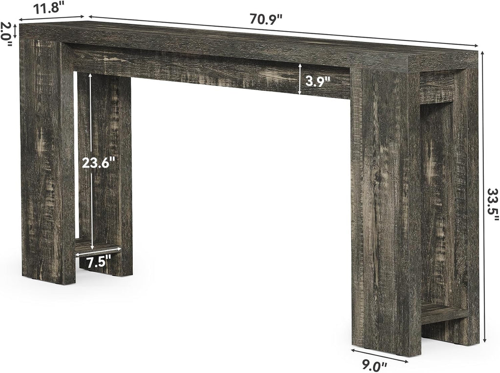 LITTLE TREE 70.9-Inch Long Console Table, Narrow Sofa Table Behind the Couch, Farmhouse Console Table for Living Room, Entryway, Hallway