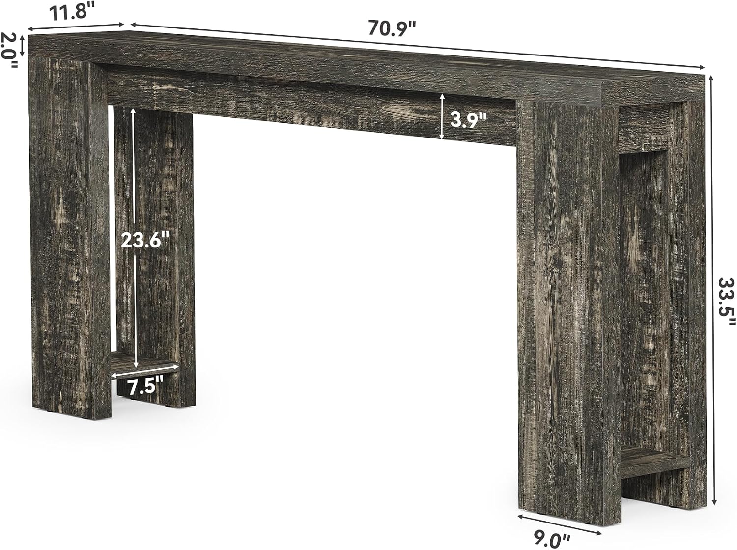LITTLE TREE 70.9-Inch Long Console Table, Narrow Sofa Table Behind the Couch, Farmhouse Console Table for Living Room, Entryway, Hallway