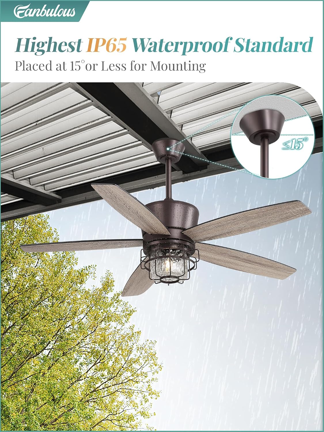 Fanbulous 52' Outdoor Ceiling Fans with Lights and Remote Control,IP65 Wet Rated Waterproof Ceiling Fan with 6-Speed DC Motor, Farmhouse Gazebo Fan for Porch Patios Pavilion（Oil-Bronze）