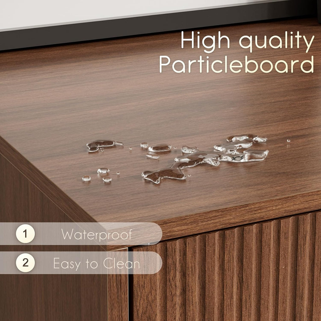 TV Stand for 55-65 Inch TV, Entertainment Center with Soft Hinge Door,TV Console Table with 2 Cabinets with Gold Handle and Feet,for Living Room, Bedroom, Walnut