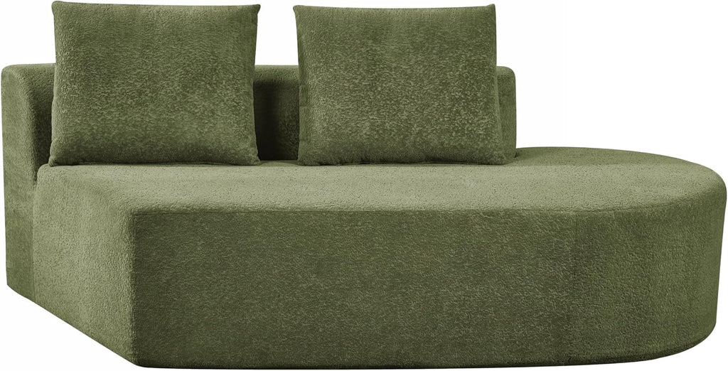 Merax 116' Curved Polyester Sectional Sofa, Modern Pearl Upholstery 3 Seat Cloud Couch with Chaise Lounge & 4 Pillows for Living Room, Green