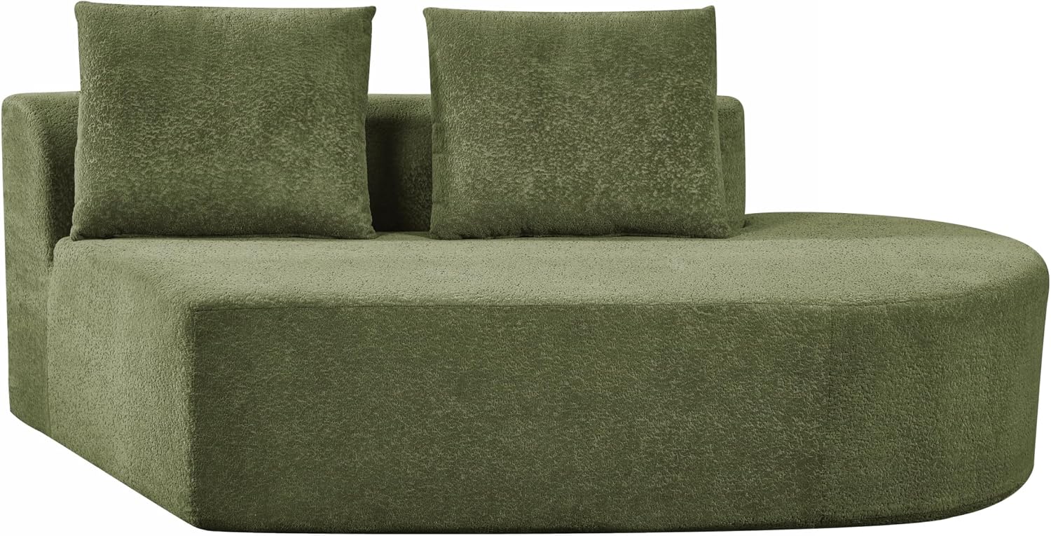 Merax 116' Curved Polyester Sectional Sofa, Modern Pearl Upholstery 3 Seat Cloud Couch with Chaise Lounge & 4 Pillows for Living Room, Green