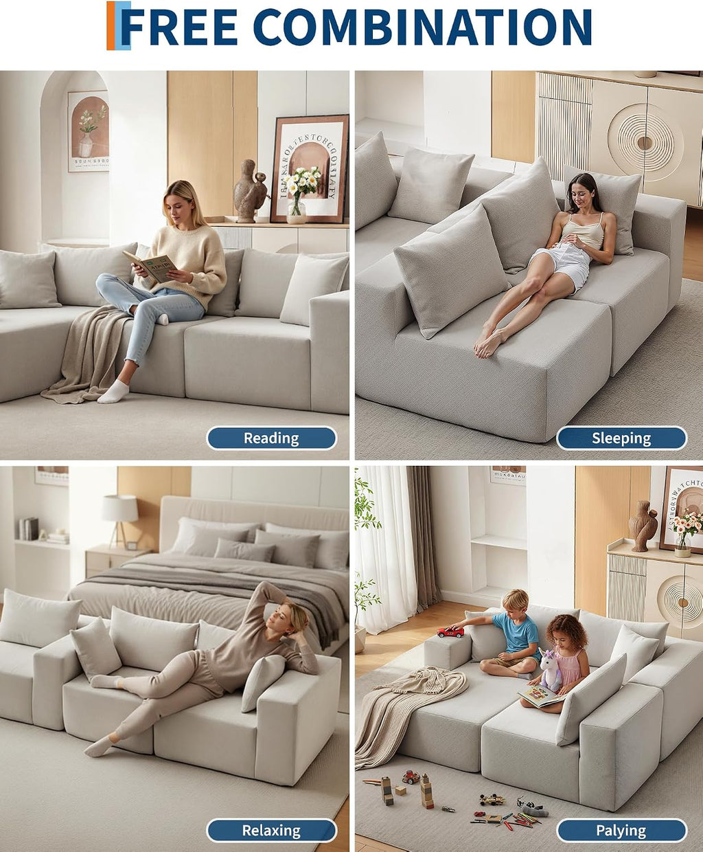 Garvee 108' Modular Sectional Sofa,Cloud Couch Sectional with Left Chaise | Compressed l Shaped Sofa for Living Room | Boneless Couch & Sofa Bed Design,No Assembly Required, Beige