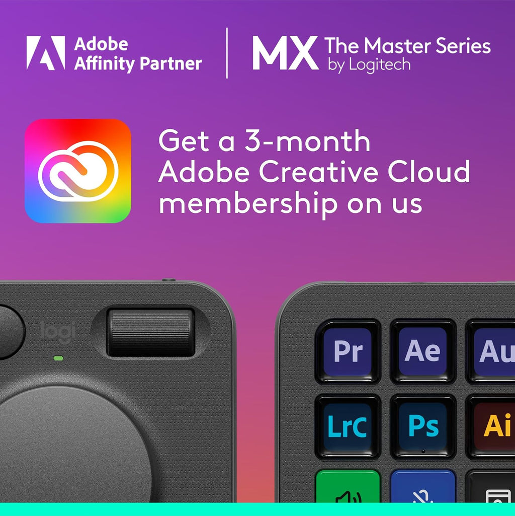 Logitech MX Creative Console, 9 Customizable LCD Keys, Stream Deck Accessories,Connectivity Technology USB-C, Control Dial for Graphic Design, Zoom, Spotify - Graphite, 3-Month Adobe Cloud Membership