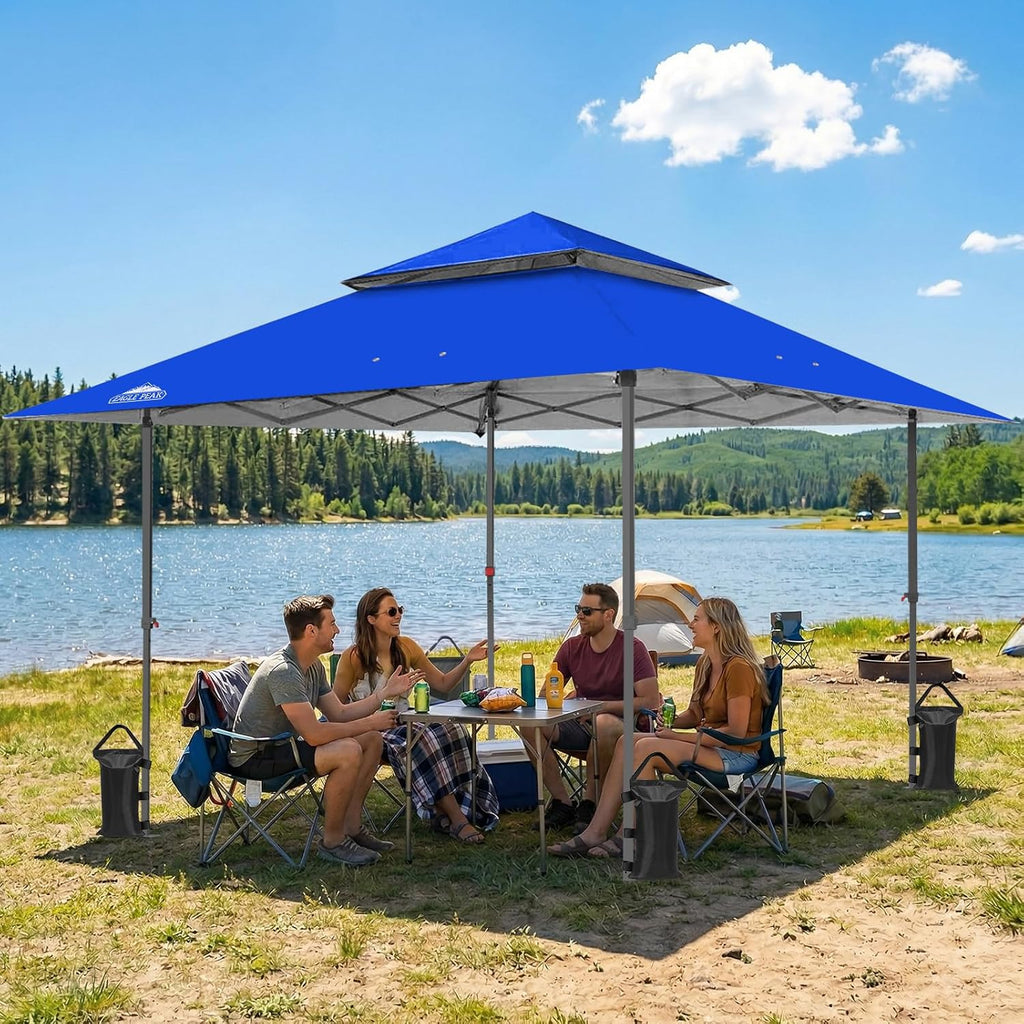 EAGLE PEAK 13x13 Straight Leg Pop Up Canopy Tent Instant Outdoor Canopy Easy Single Person Set up Folding Shelter w/Auto Extending Eaves 169 Square Feet of Shade (Blue)