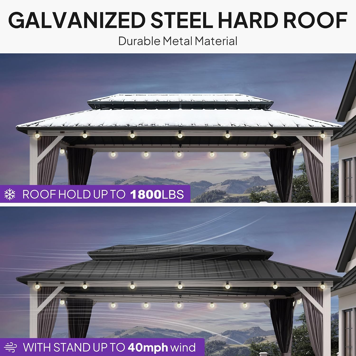 PURPLE LEAF 8' X 14' Outdoor Gazebo Galvanized Steel Double Roof White Aluminum Frame Hardtop Heavy Duty Gazebo with Curtain and Netting for Patio Garden and Backyard, Grey