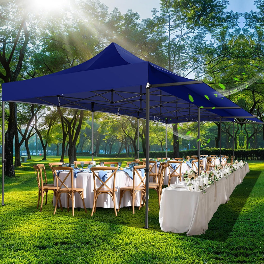 COBIZI 10x30 Pop Up Canopy Tent with Awning,Heavy Duty Canopy UPF 50+ All Season Wind Waterproof Commercial Outdoor Street Vendors Party Tents for Parties Canopy with Roller Bag(10 x 30 ft Dark Blue)