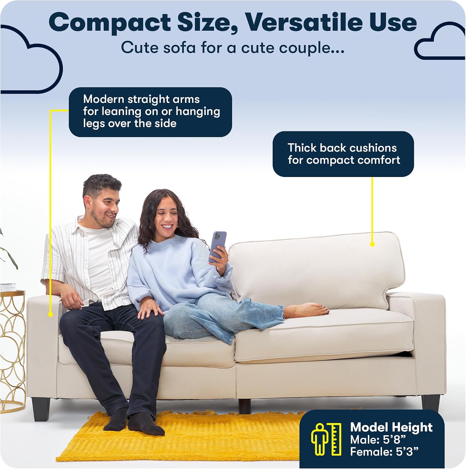 Serta Palisades 78' Track Arm Sofa, Easy Care Polyester, Soft Pillow Back, Pocket Coil Seat Cushions, Removable Covers, Loveseat or Couch for Small Spaces, Living Rooms or Bedrooms, Gray