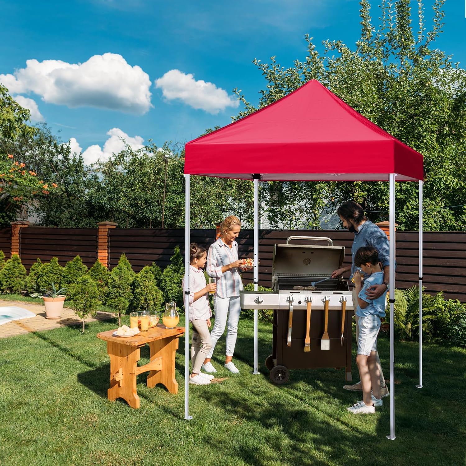 EAGLE PEAK 5x5 Pop Up Canopy Tent Instant Outdoor Canopy Easy Set-up Straight Leg Folding Shelter, Red