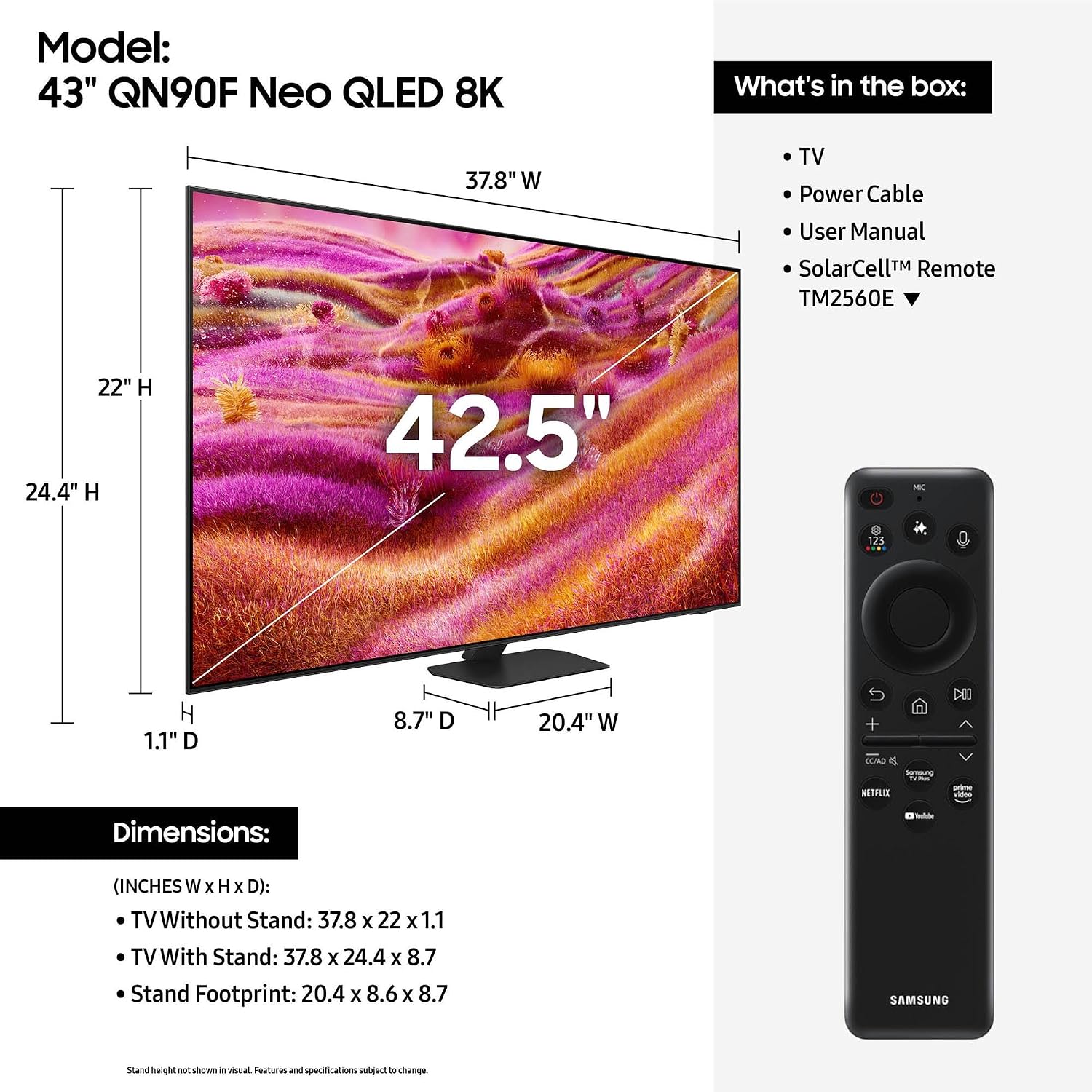 Samsung (Refurbished 43-Inch Class Neo QLED 4K QN90F Series, Vision AI, Mini LED Smart TV (2025 Model, 43QN90F) (Renewed)