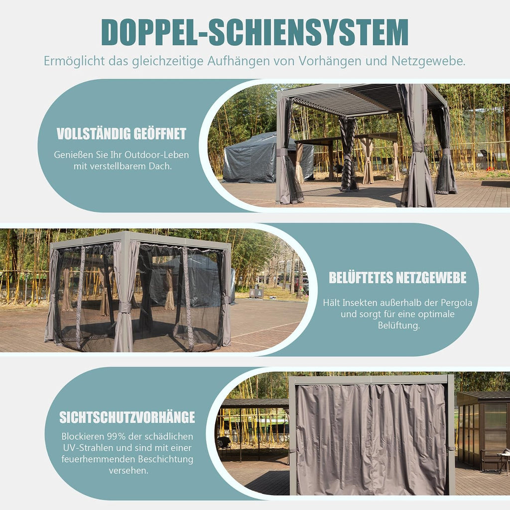 Domi 10'x10' Aluminum Louvered Pergola Outdoor Pergola with Adjustable Roof Sun Shade Gazebo with Gutter System for Backyard Garden Deck (Dark Grey)